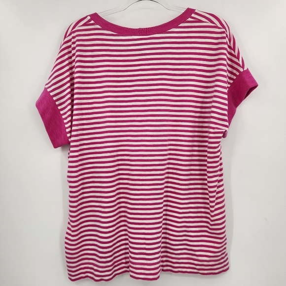 Cabi Backyard Tee Womens Size Large Short Sleeve Pink White Striped - Picture 6 of 6
